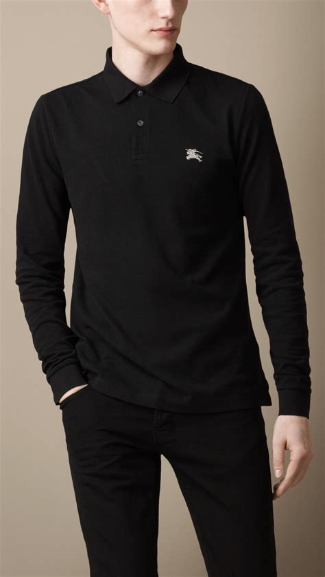 black long sleeve burberry shirt|burberry long sleeve polo shirt.